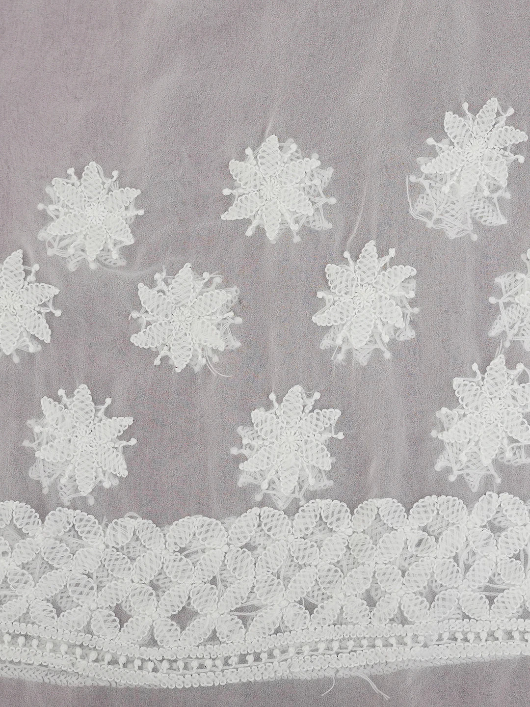 Ada Hand Embroidered White Georgette Lucknowi Chikankari Saree With Blouse 01A569938