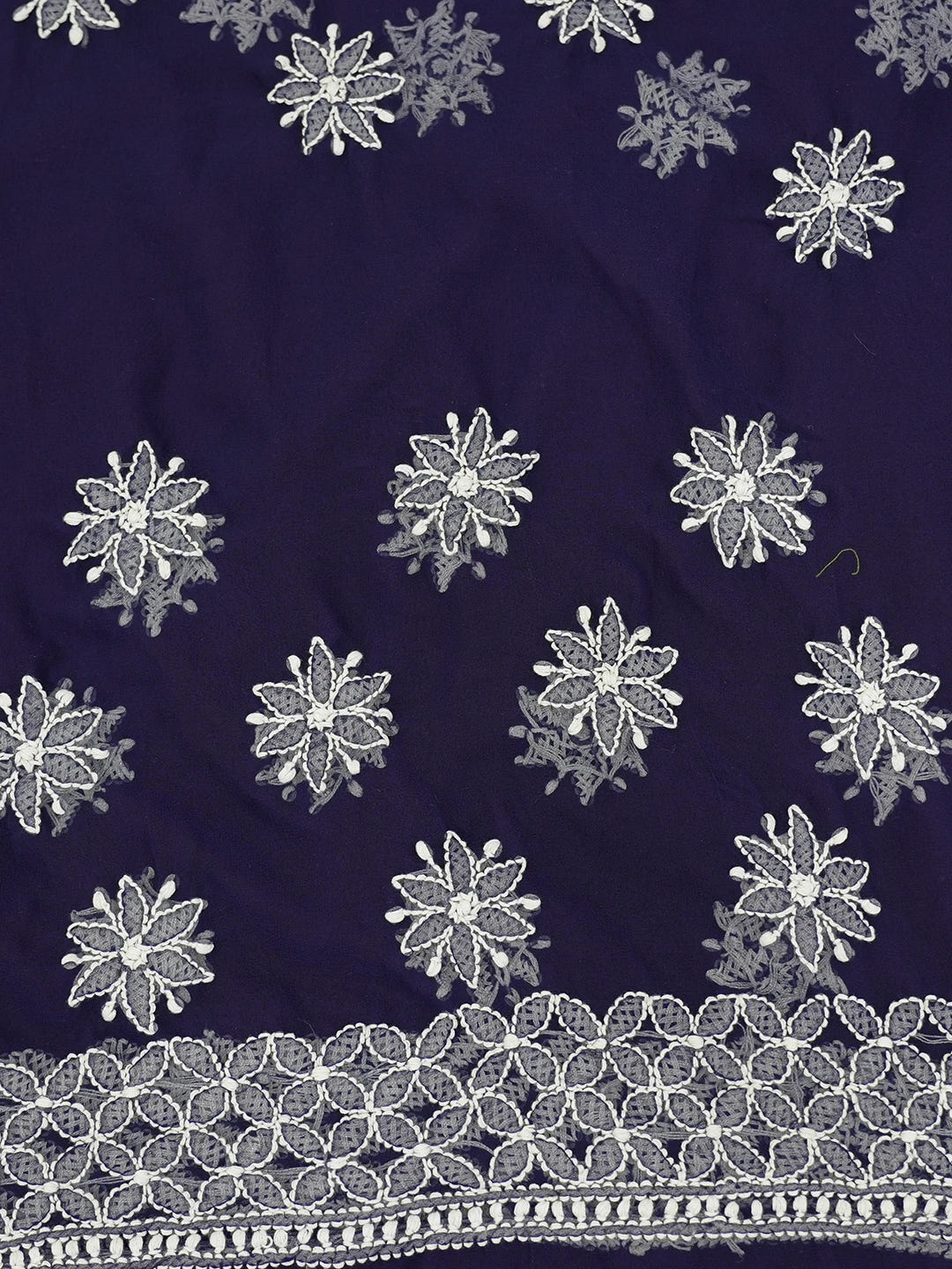 Ada Hand Embroidered Navy Blue Georgette Lucknowi Chikankari Saree With Blouse 01A613519