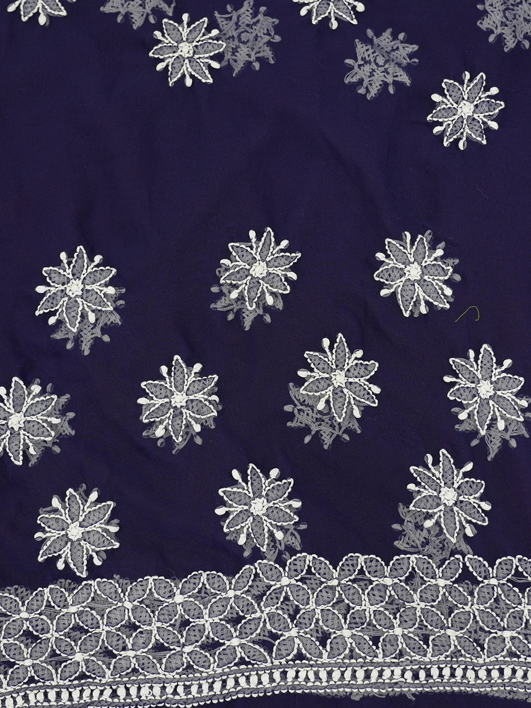 Ada Hand Embroidered Navy Blue Georgette Lucknowi Chikankari Saree With Blouse 01A613519