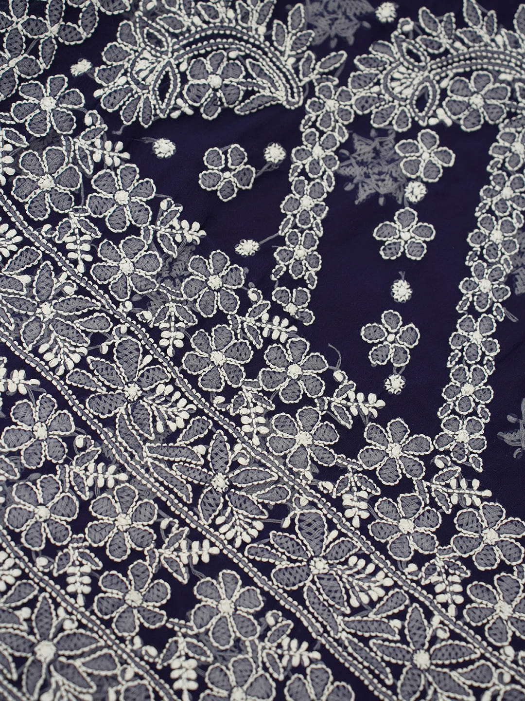 Ada Hand Embroidered Navy Blue Georgette Lucknowi Chikankari Saree With Blouse 01A613519