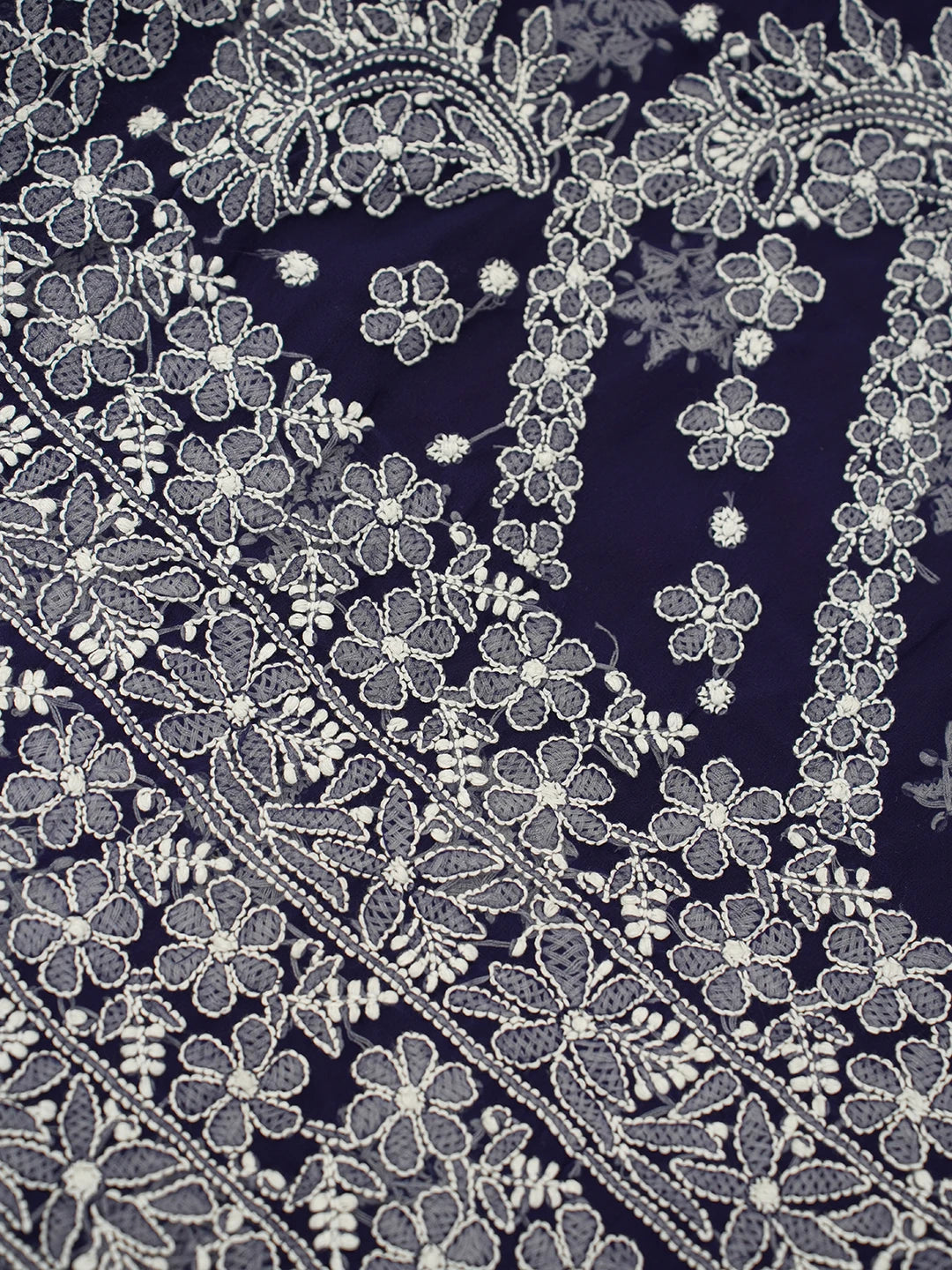 Ada Hand Embroidered Navy Blue Georgette Lucknowi Chikankari Saree With Blouse 01A613519
