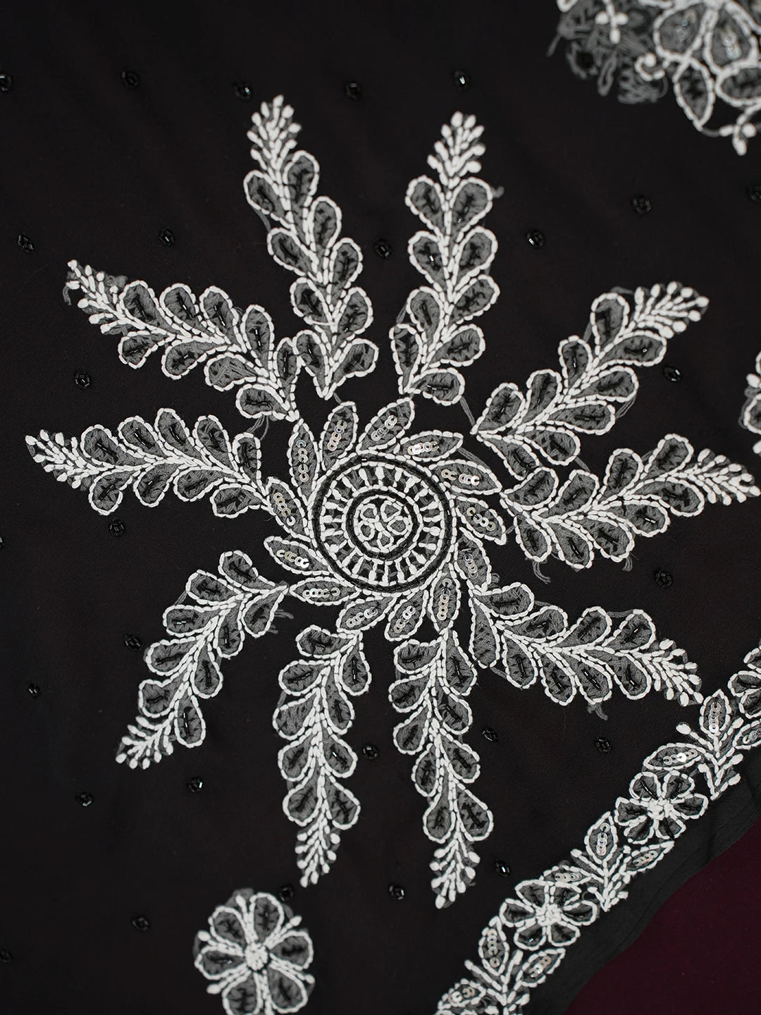 Ada Hand Embroidered Black Georgette Lucknowi Chikankari Saree/Blouse With Cutdana Work 01A572676