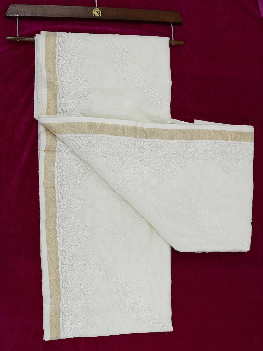 Ada Hand Embroidered Cream Kota Lucknowi Chikankari Saree with Blouse 01A600419