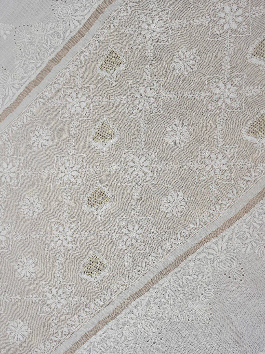 Ada Hand Embroidered Cream Kota Lucknowi Chikankari Saree with Blouse 01A600419