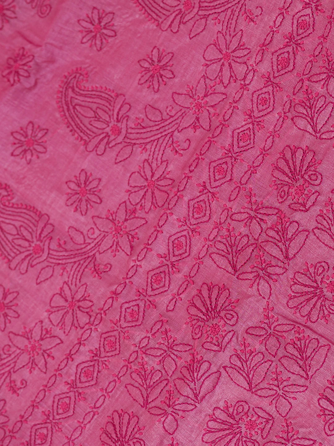 Ada Hand Embroidered Onion Pink Tussar Silk Lucknowi Chikankari Saree and Blouse 01A616233