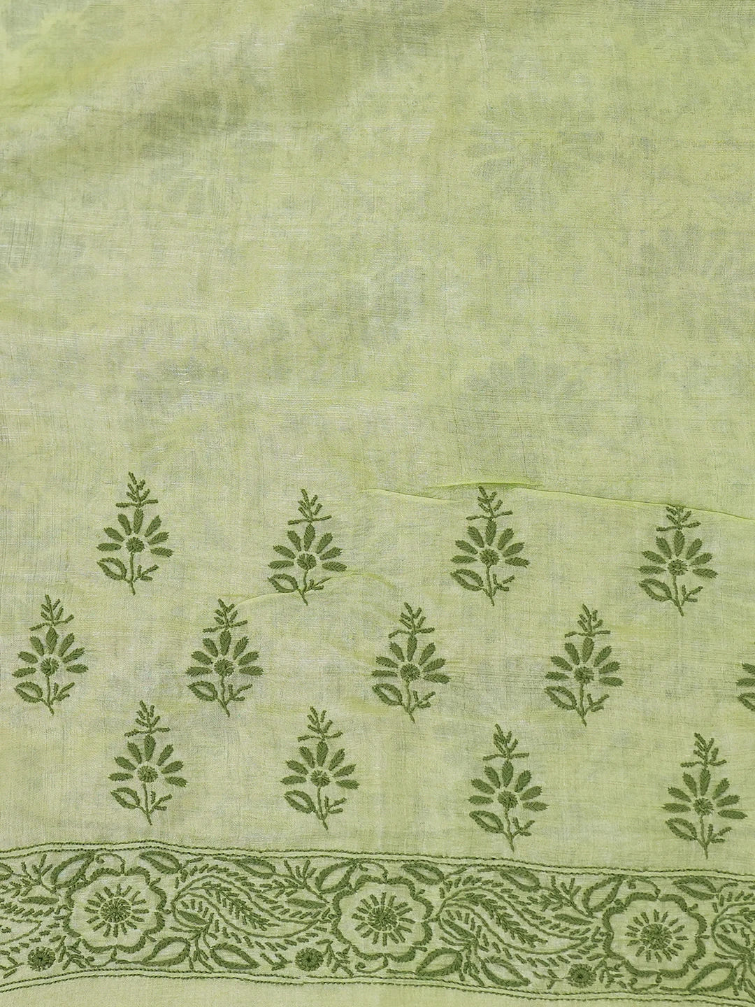 Ada Hand Embroidered Green Silk Lucknowi Chikankari Saree and Blouse 01A596687