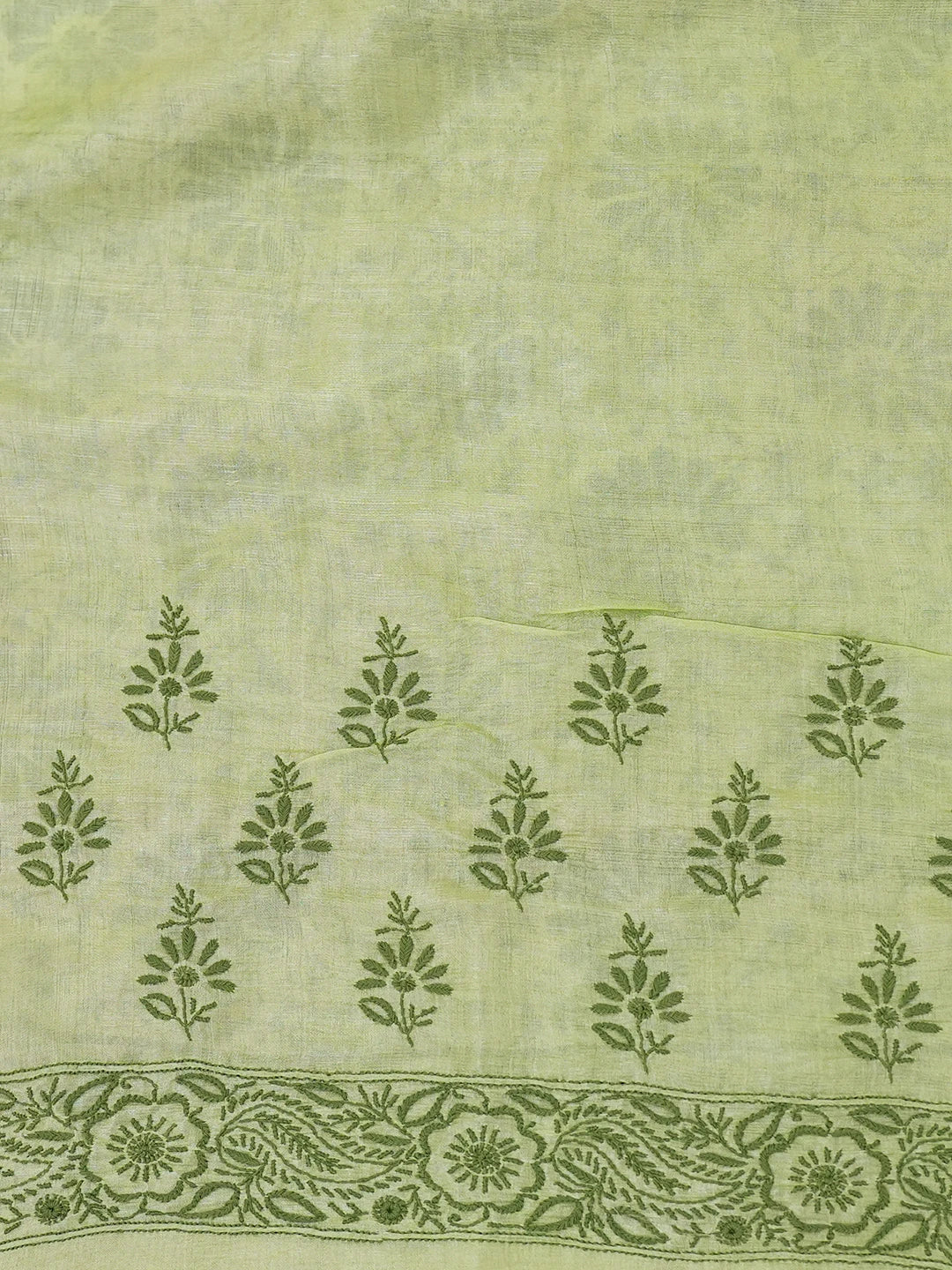 Ada Hand Embroidered Green Silk Lucknowi Chikankari Saree and Blouse 01A596687