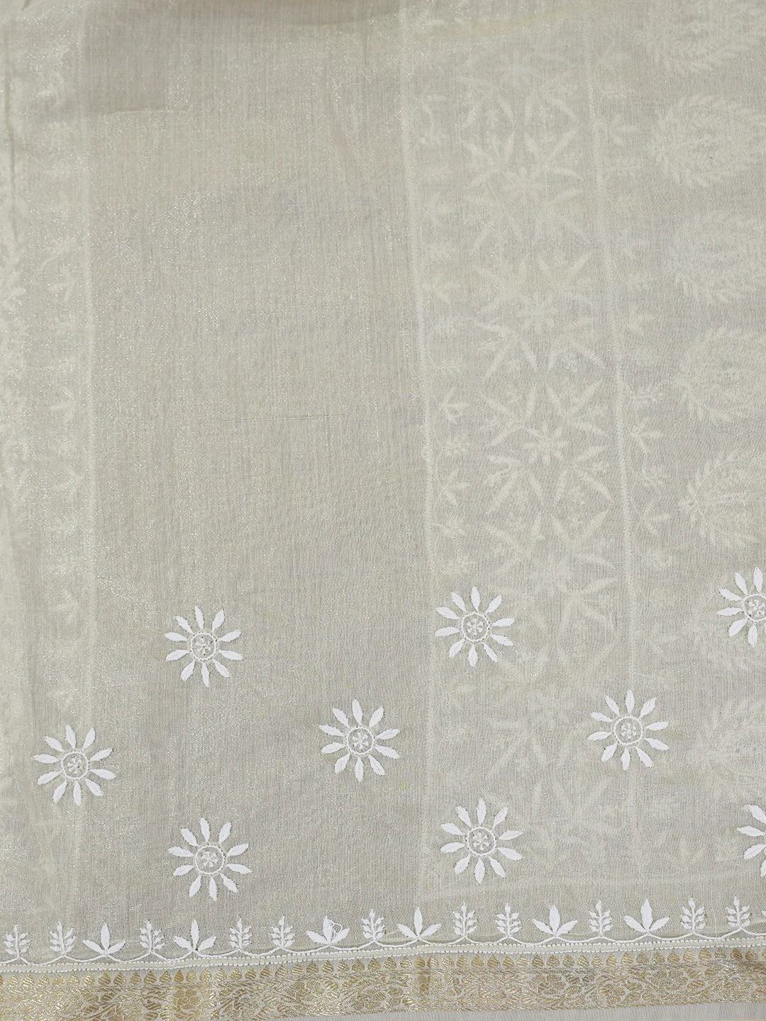 Ada Hand Embroidered Fawn Tissue Silk Lucknowi Chikankari Saree and Blouse 01A616322