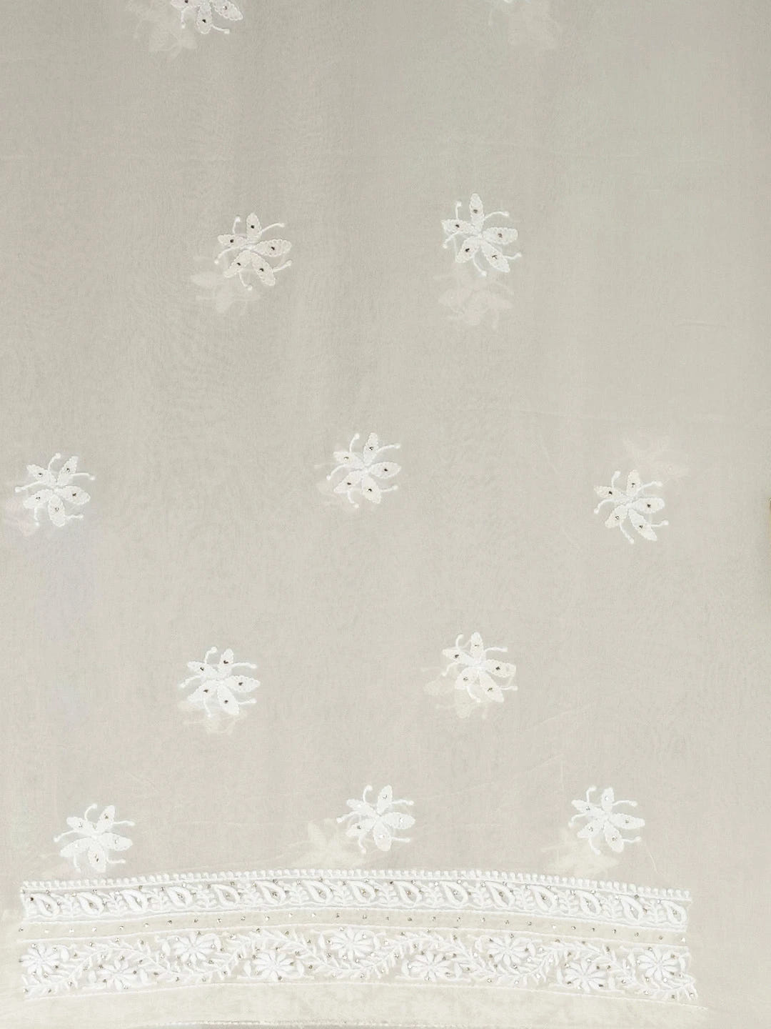 Ada Hand Embroidered White Pure Georgette Lucknowi Chikankari Unstitched Kurta Piece With Muqaish Work 01A462037