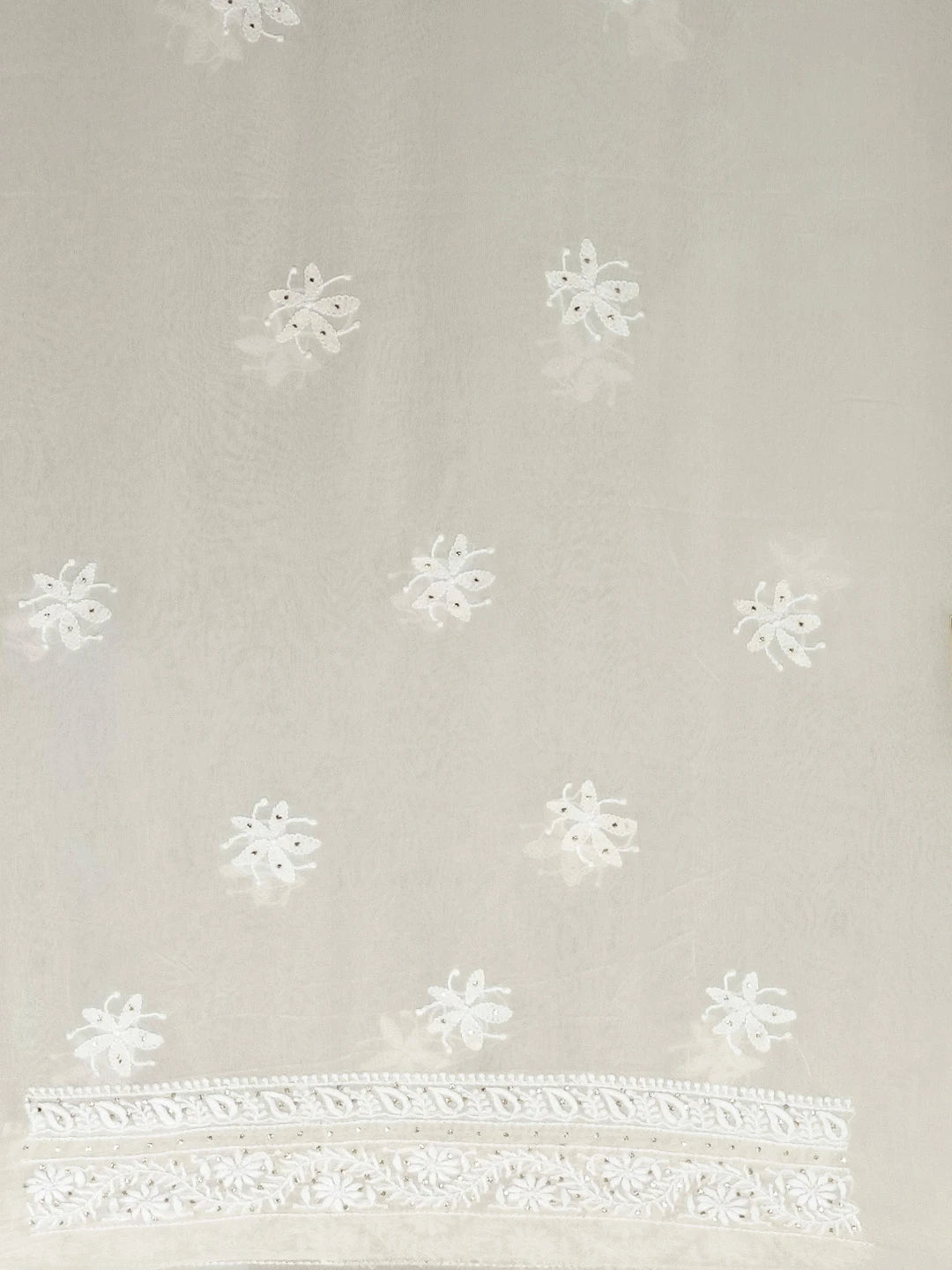 Ada Hand Embroidered White Pure Georgette Lucknowi Chikankari Unstitched Kurta Piece With Muqaish Work 01A462037