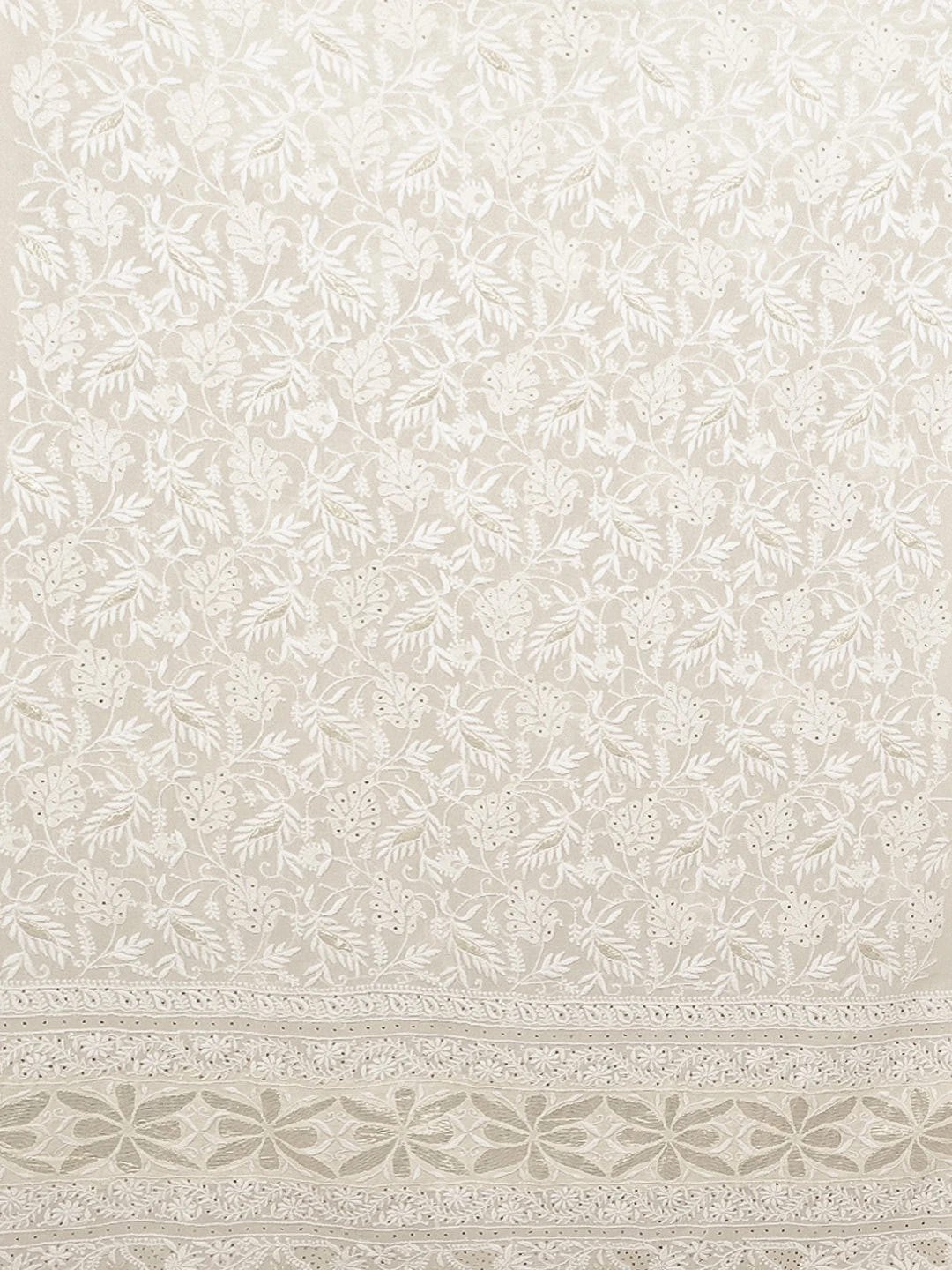 Ada Hand Embroidered White Pure Georgette Lucknowi Chikankari Unstitched Kurta Piece With Muqaish Work 01A462037