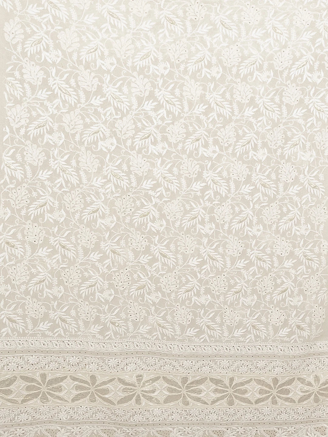 Ada Hand Embroidered White Pure Georgette Lucknowi Chikankari Unstitched Kurta Piece With Muqaish Work 01A462037