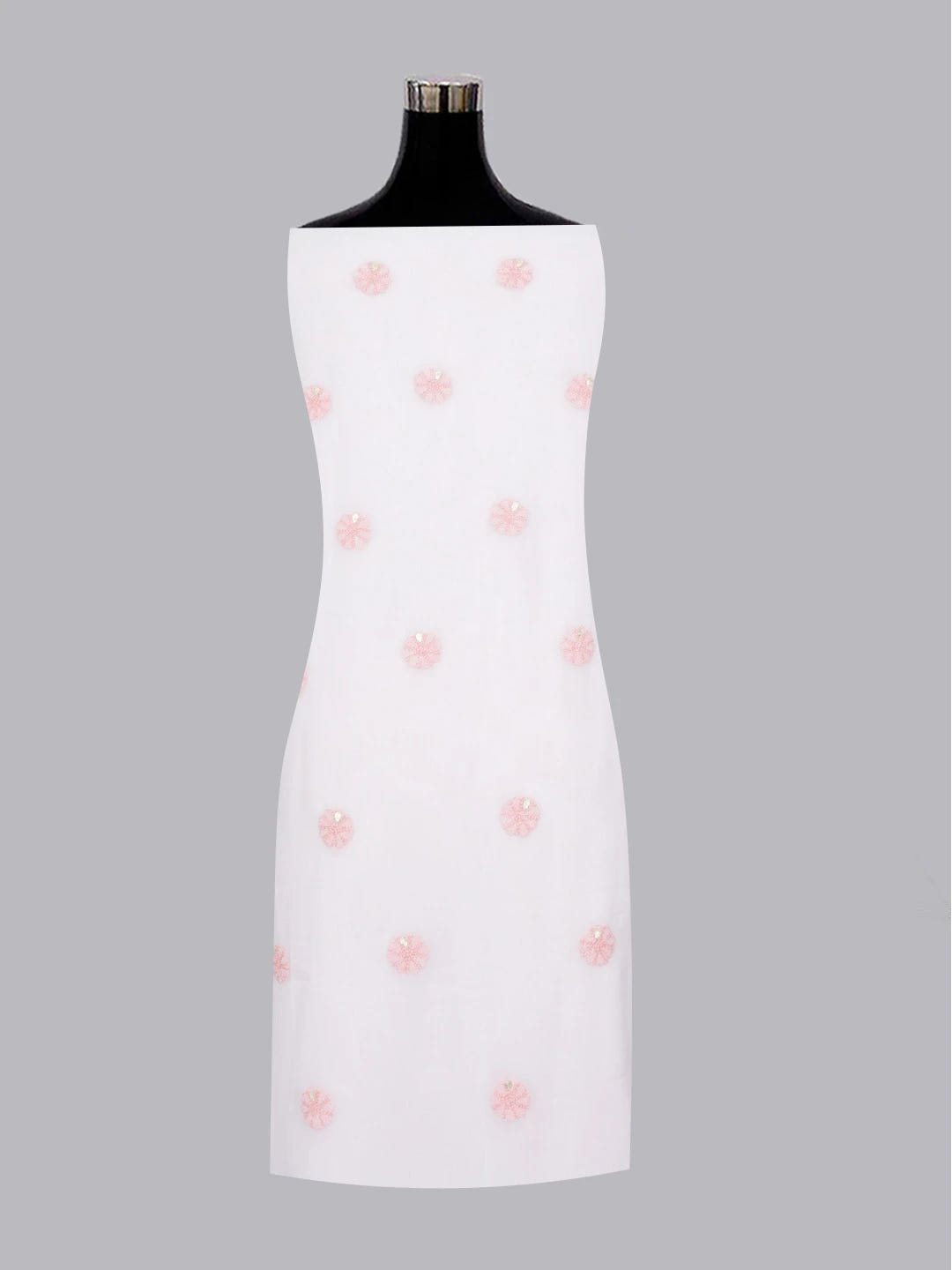 Ada Hand Embroidered White Georgette Lucknowi Chikankari Unstitched Kurta Piece with Gota Patti Work 01A614072