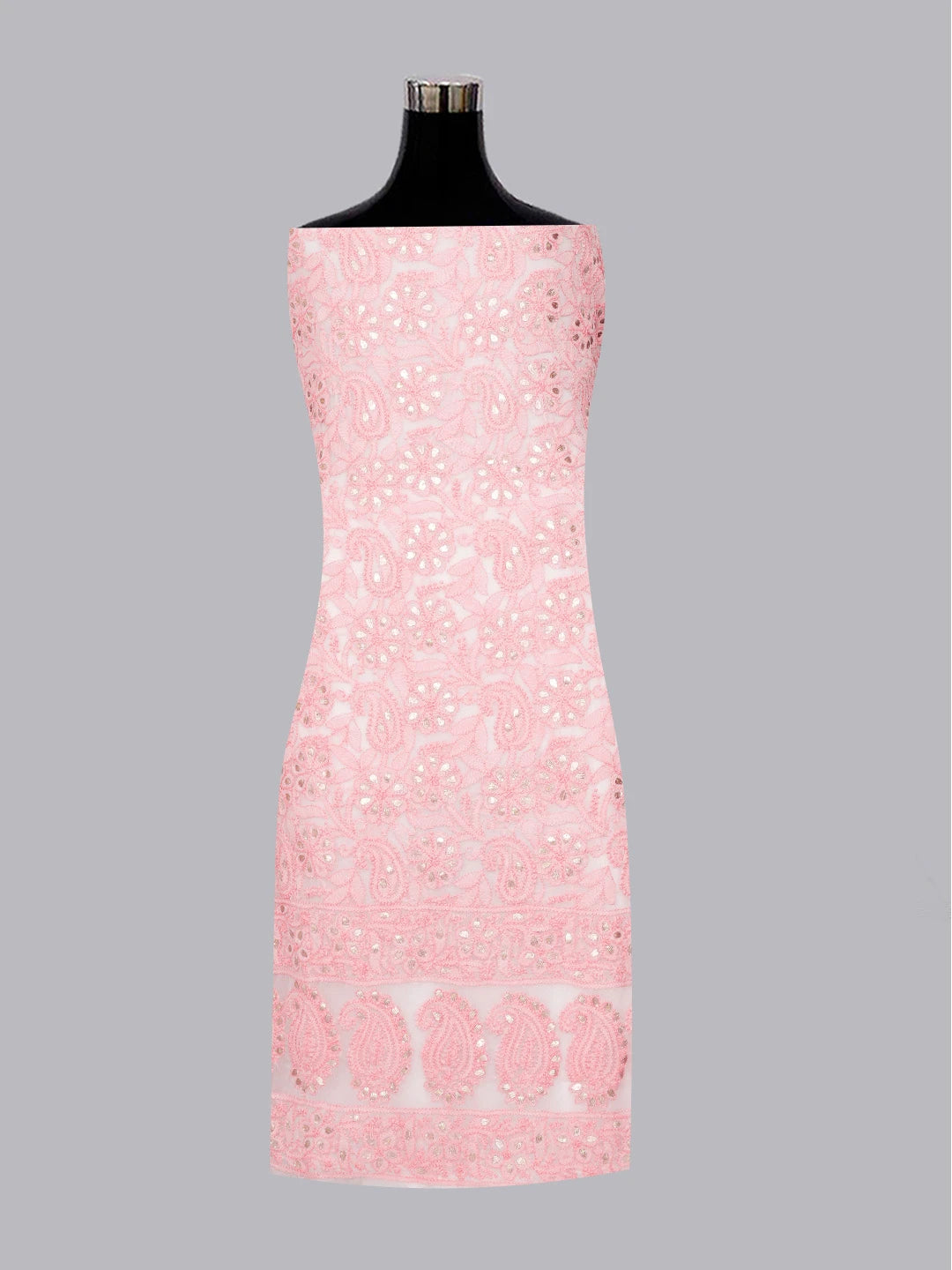 Ada Hand Embroidered White Georgette Lucknowi Chikankari Unstitched Kurta Piece with Gota Patti Work 01A614072