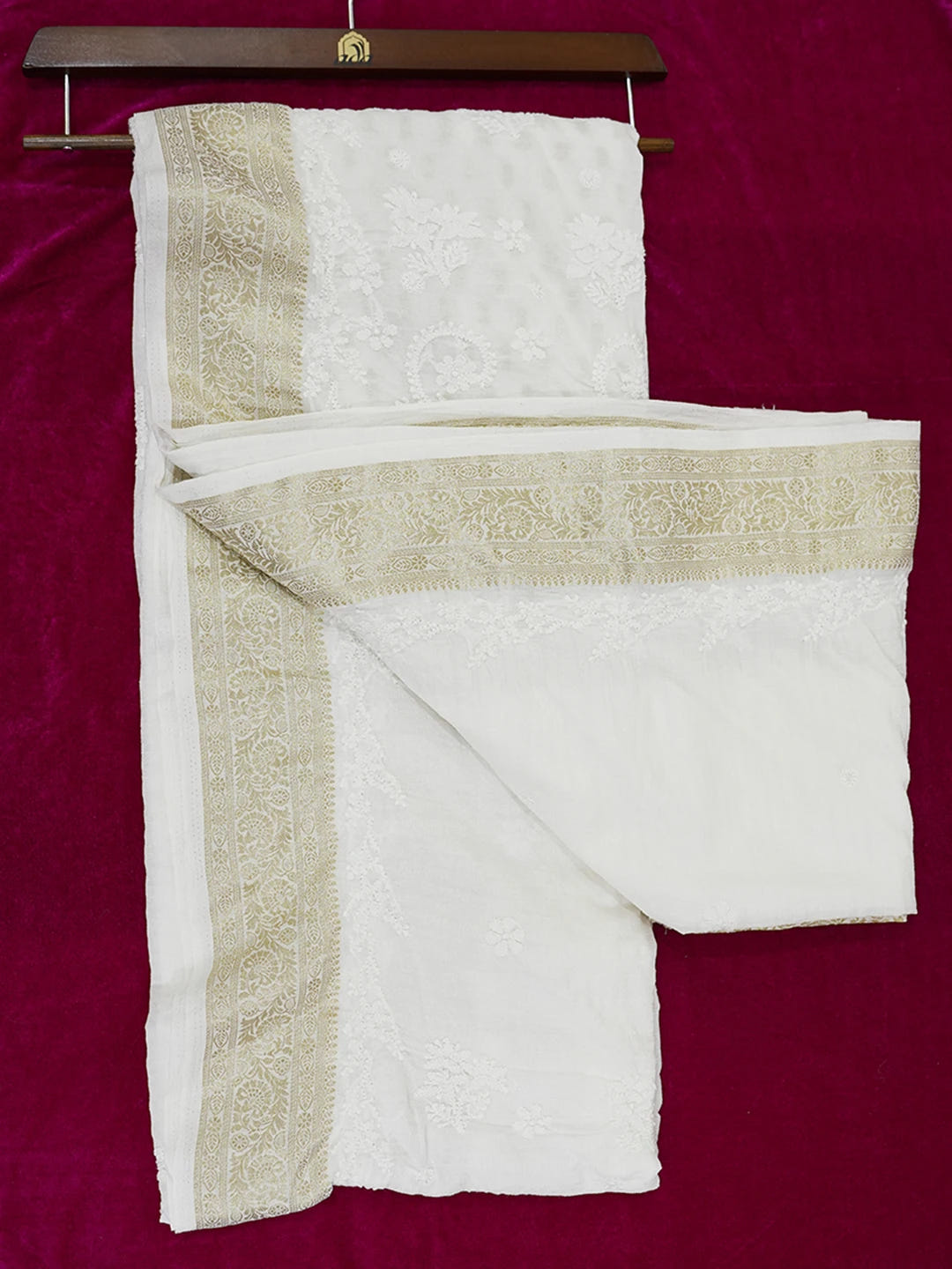 Ada Hand Embroidered White Crepe Lucknowi Chikankari Saree and Blouse 01A613804