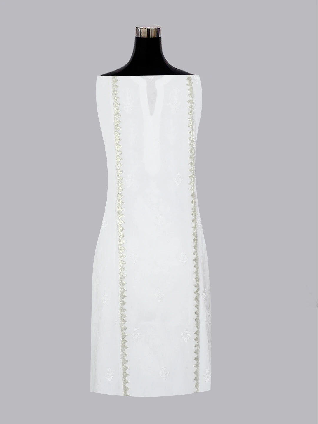 Ada Hand Embroidered White Cotton Lucknowi Chikankari Semi-Stitched Kurta Piece 01A380653