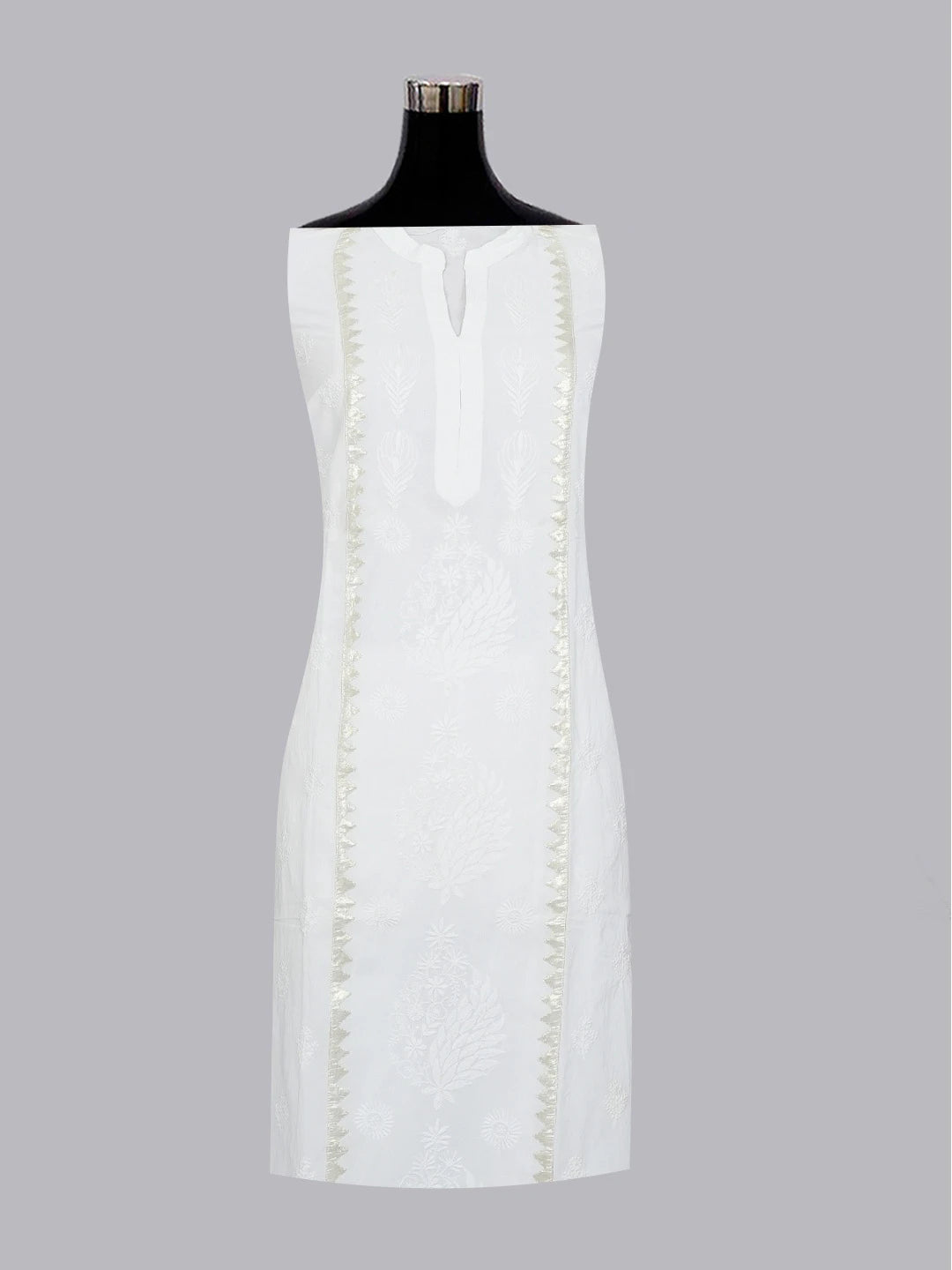 Ada Hand Embroidered White Cotton Lucknowi Chikankari Semi-Stitched Kurta Piece 01A380653