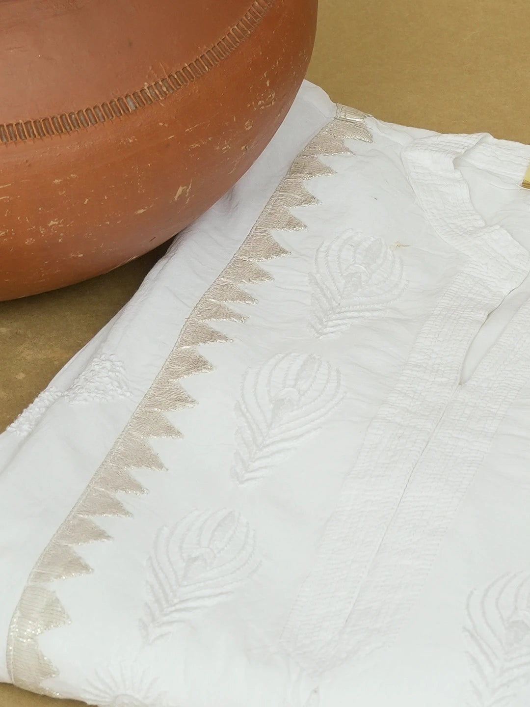 Ada Hand Embroidered White Cotton Lucknowi Chikankari Semi-Stitched Kurta Piece 01A380653