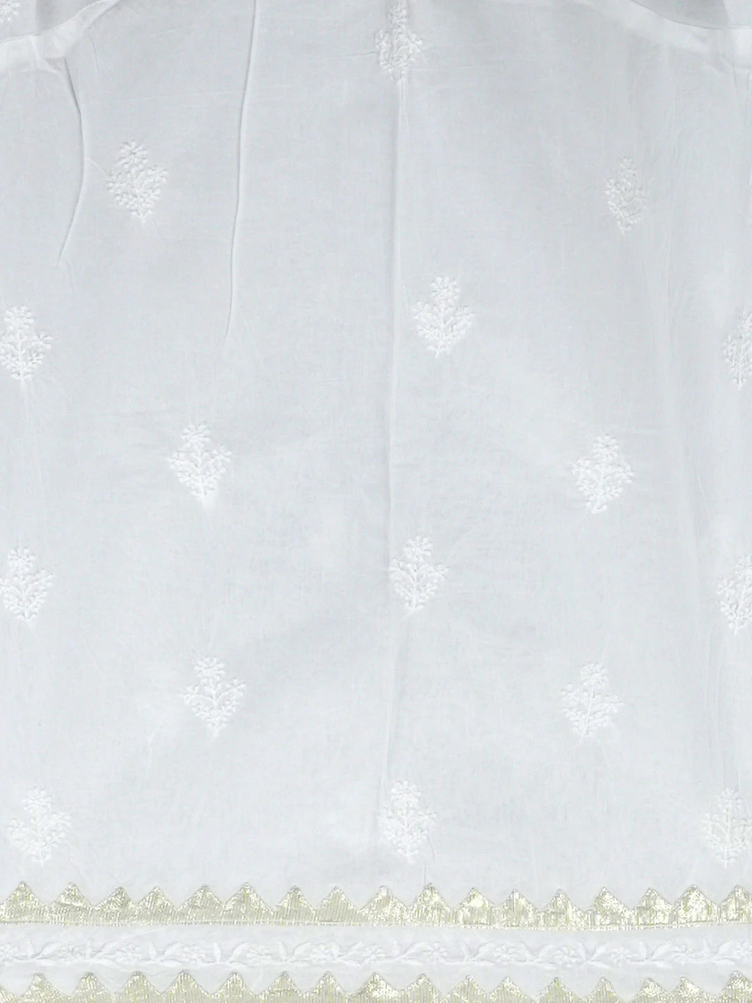Ada Hand Embroidered White Cotton Lucknowi Chikankari Semi-Stitched Kurta Piece 01A380653