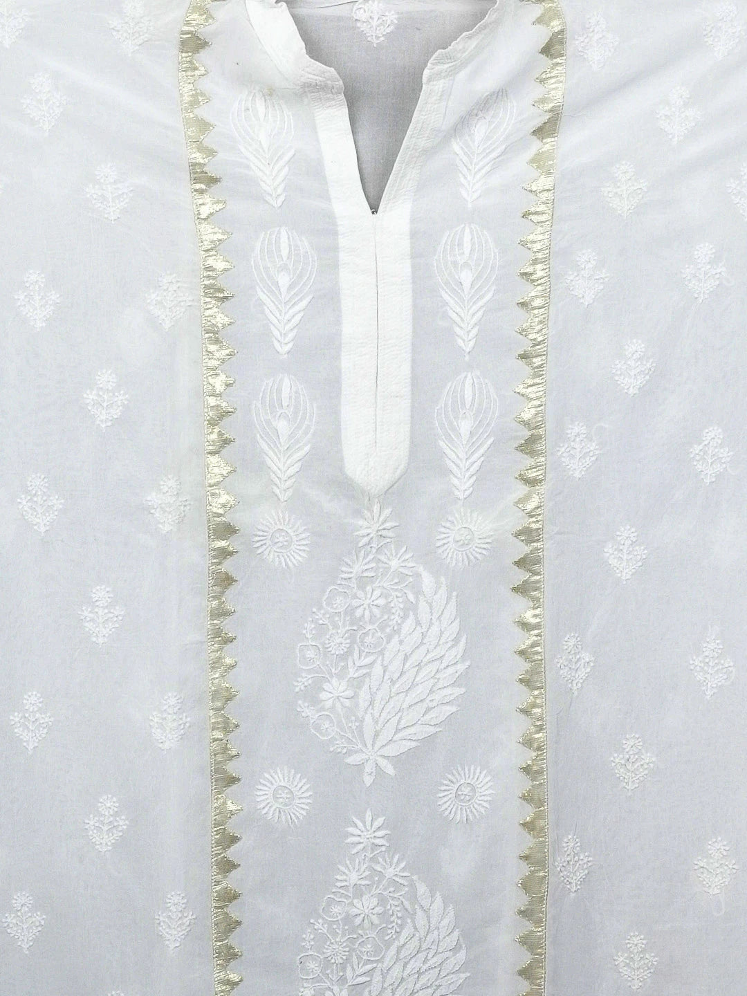 Ada Hand Embroidered White Cotton Lucknowi Chikankari Semi-Stitched Kurta Piece 01A380653
