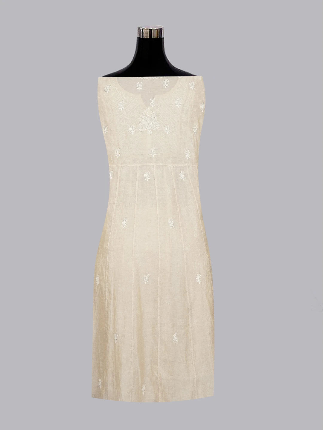 Ada Hand Embroidered Fawn Tissue Lucknowi Chikankari Semi-Stitched Kurta Piece With Muqaish Work 01A397706