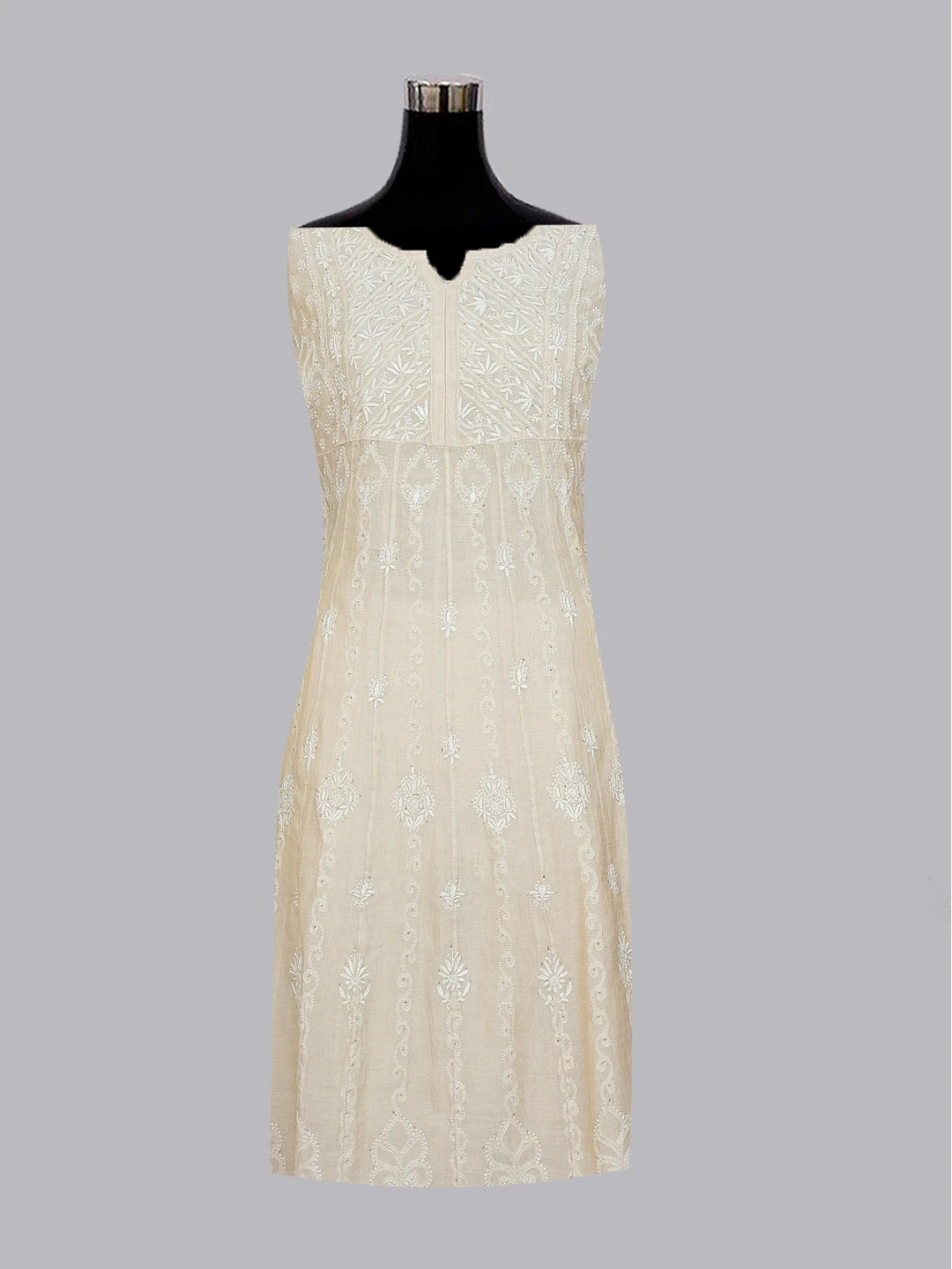 Ada Hand Embroidered Fawn Tissue Lucknowi Chikankari Semi-Stitched Kurta Piece With Muqaish Work 01A397706