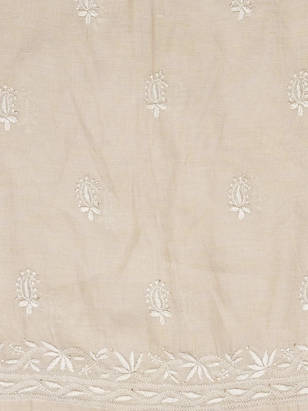 Ada Hand Embroidered Fawn Tissue Lucknowi Chikankari Semi-Stitched Kurta Piece With Muqaish Work 01A397706