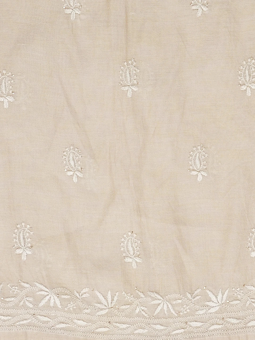 Ada Hand Embroidered Fawn Tissue Lucknowi Chikankari Semi-Stitched Kurta Piece With Muqaish Work 01A397706