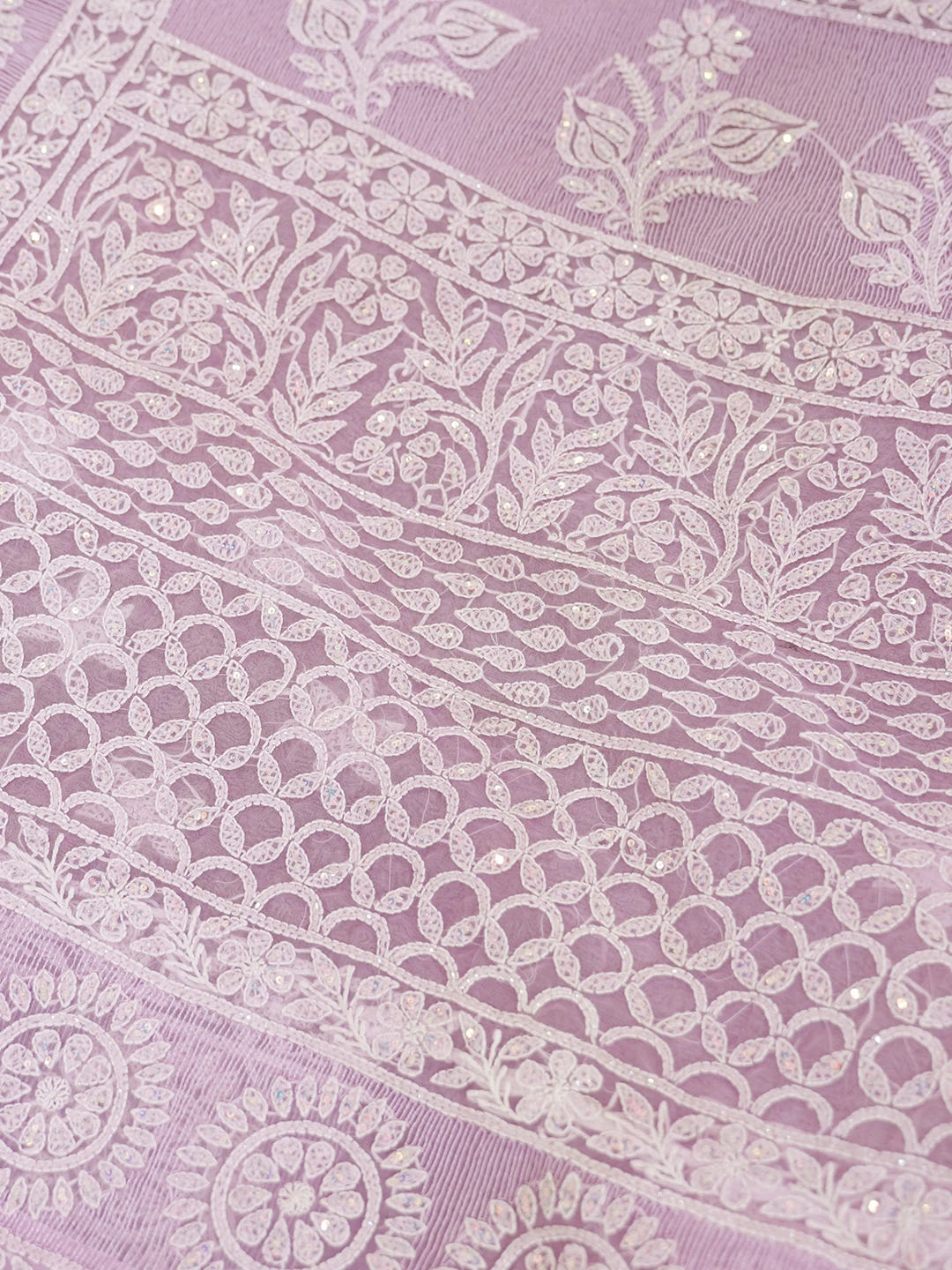 Ada Hand Embroidered Lavender Organza Lucknowi Chikankari Saree and Blouse With Sequinned Work 01A573619