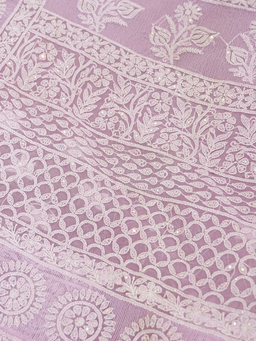 Ada Hand Embroidered Lavender Organza Lucknowi Chikankari Saree and Blouse With Sequinned Work 01A573619
