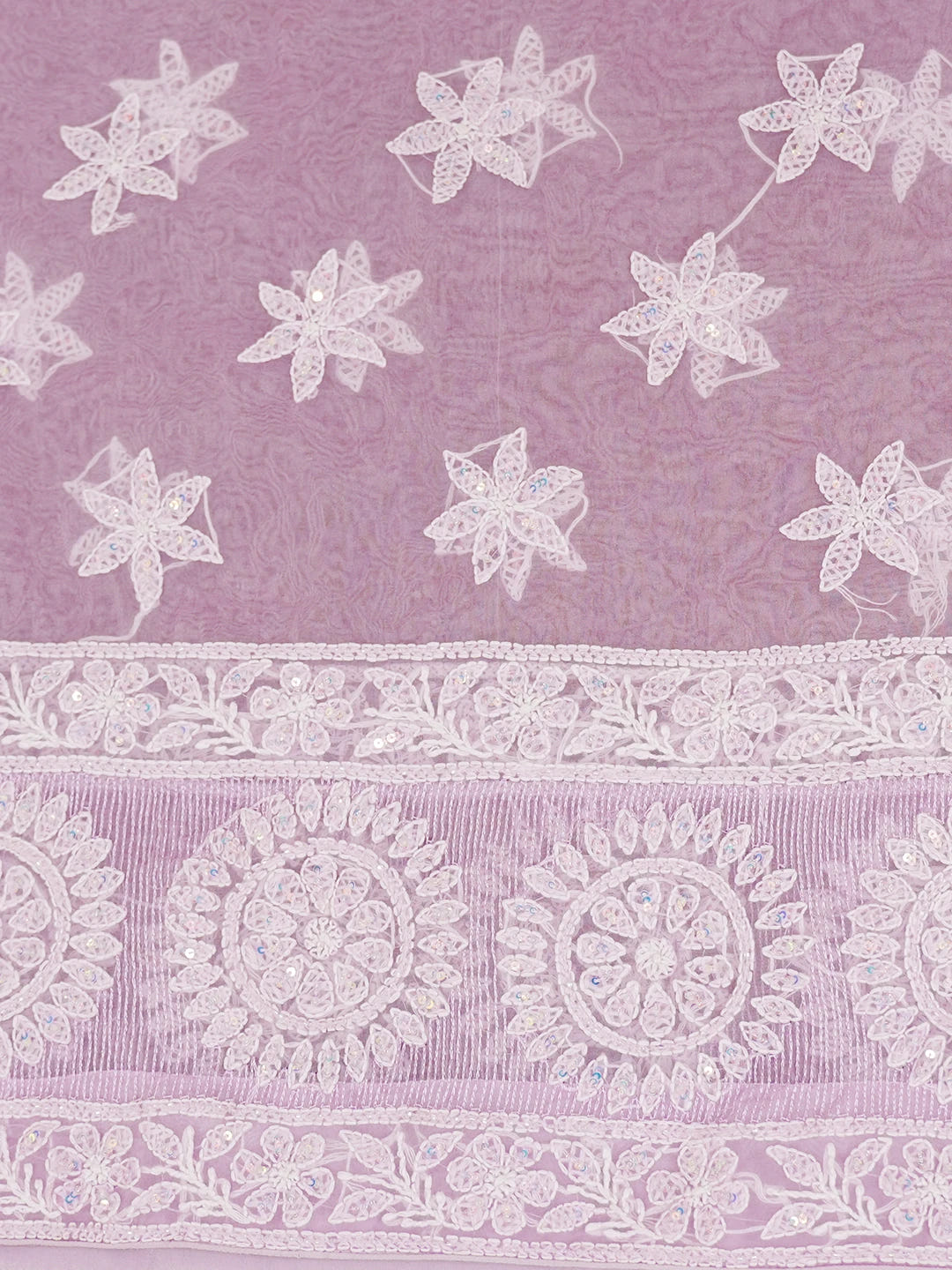 Ada Hand Embroidered Lavender Organza Lucknowi Chikankari Saree and Blouse With Sequinned Work 01A573619