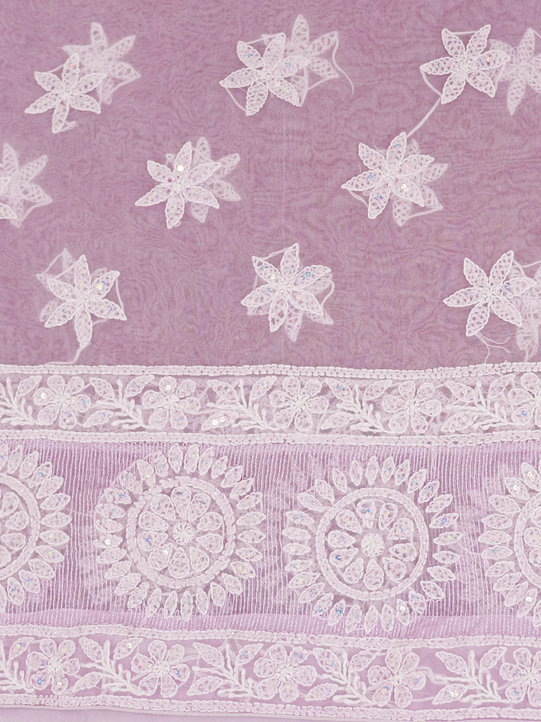 Ada Hand Embroidered Lavender Organza Lucknowi Chikankari Saree and Blouse With Sequinned Work 01A573619