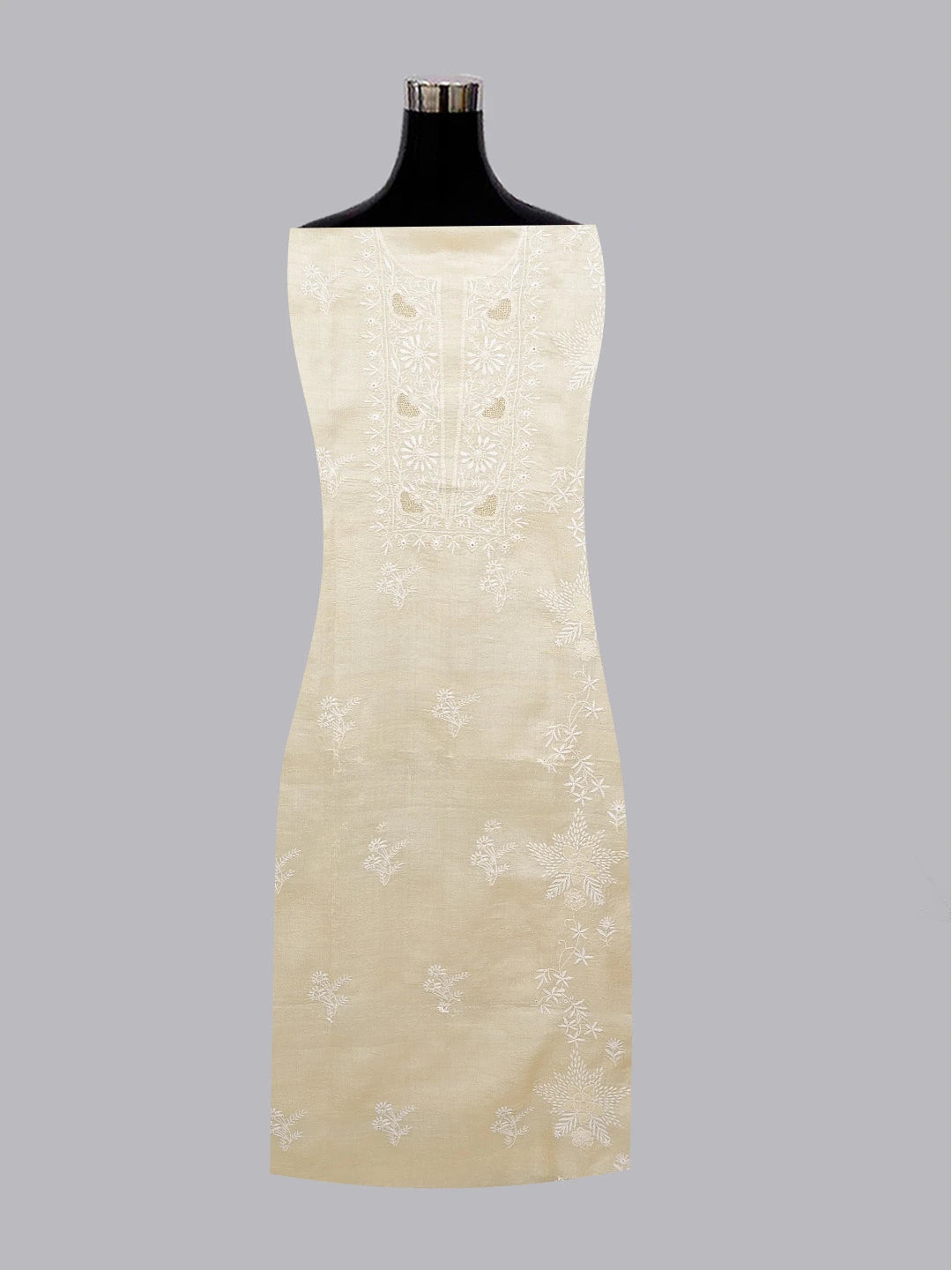 Ada Hand Embroidered Fawn Silk Lucknowi Chikankari Unstitched Kurta Piece 01A528315