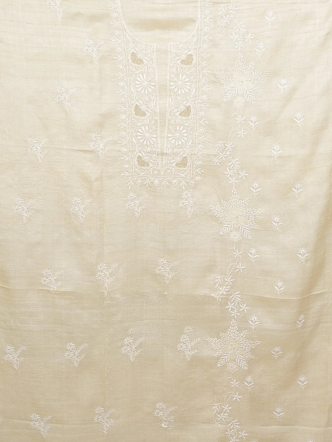 Ada Hand Embroidered Fawn Silk Lucknowi Chikankari Unstitched Kurta Piece 01A528315