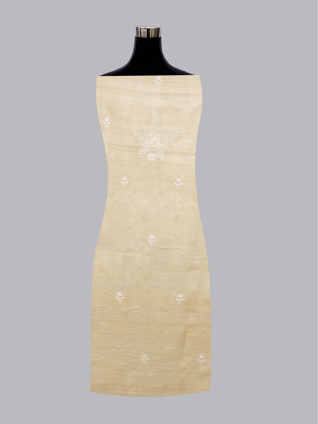 Ada Hand Embroidered Fawn Silk Lucknowi Chikankari Unstitched Kurta Piece 01A528315