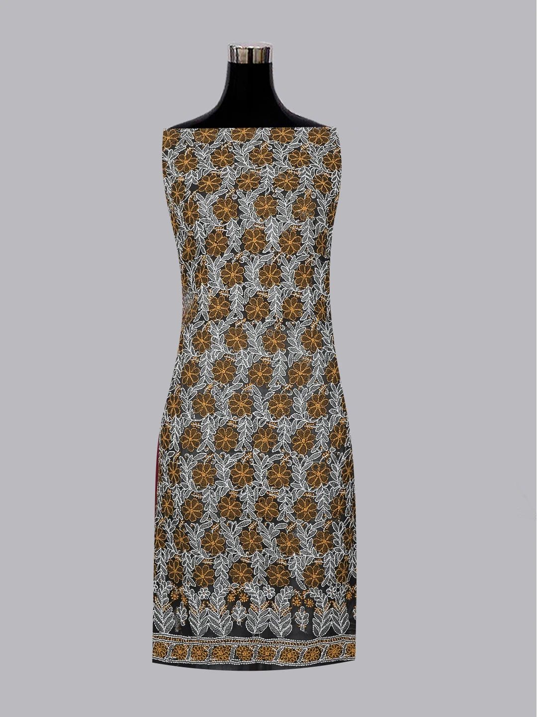 Ada Hand Embroidered Black Faux Georgette Lucknowi Chikankari Unstitched Kurta Piece 01A445383