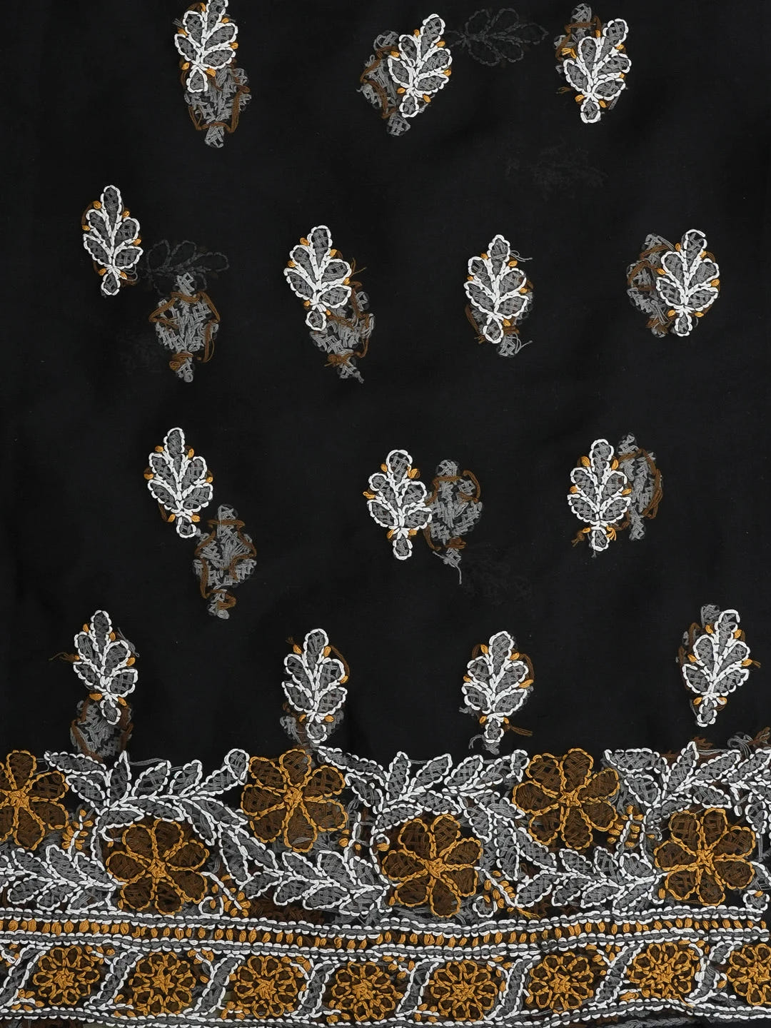 Ada Hand Embroidered Black Faux Georgette Lucknowi Chikankari Unstitched Kurta Piece 01A445383