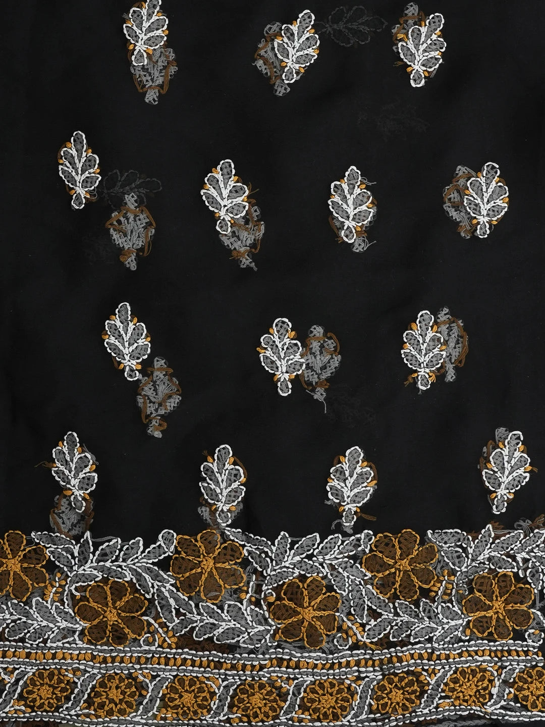 Ada Hand Embroidered Black Faux Georgette Lucknowi Chikankari Unstitched Kurta Piece 01A445383