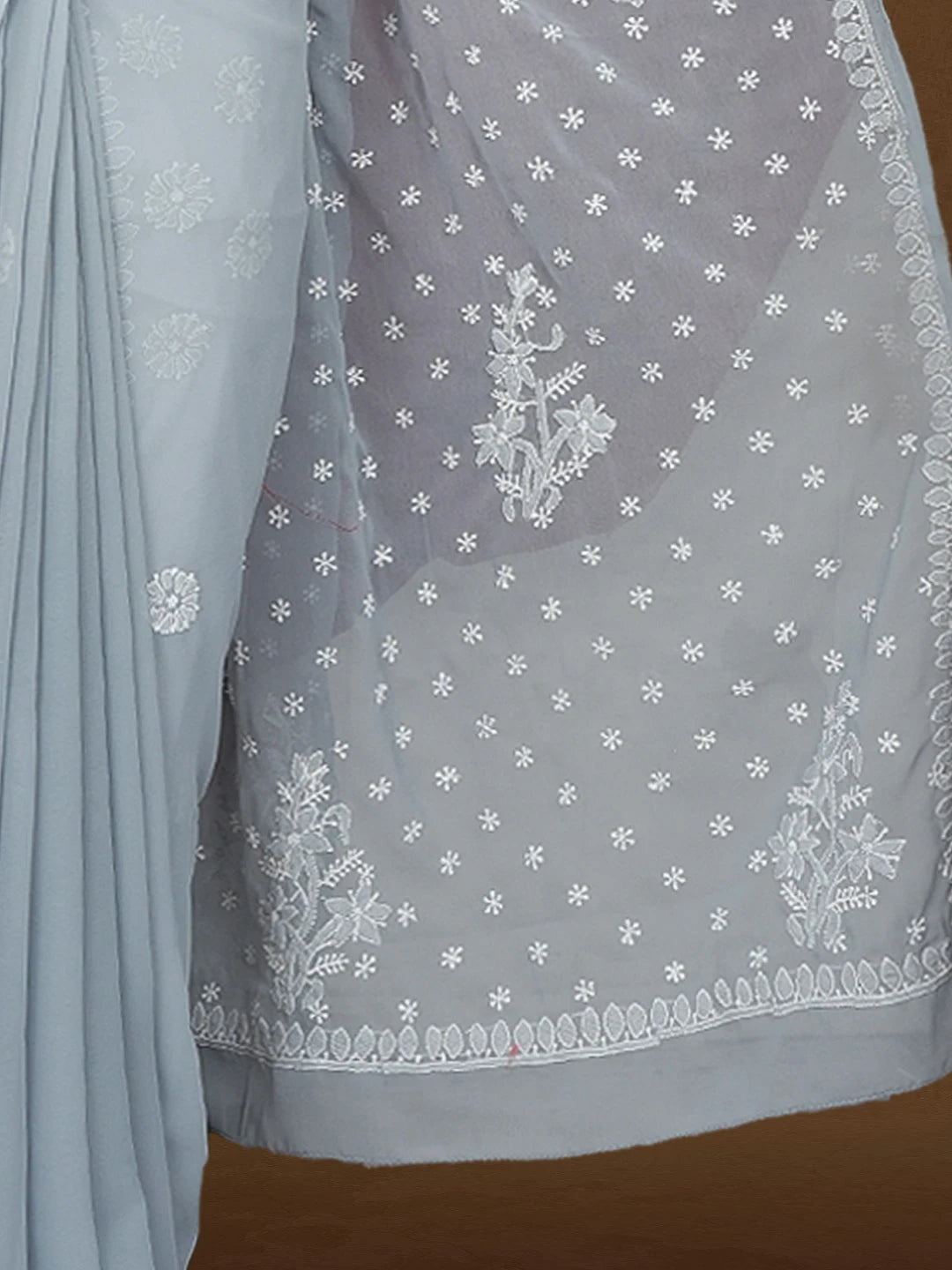 Ada Hand Embroidered Grey Georgette Lucknowi Chikankari Saree with Blouse 01A561211