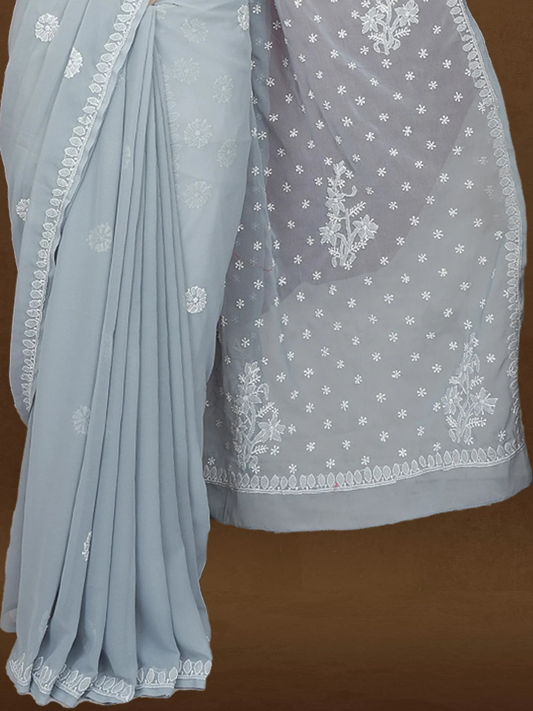 Ada Hand Embroidered Grey Georgette Lucknowi Chikankari Saree with Blouse 01A561211