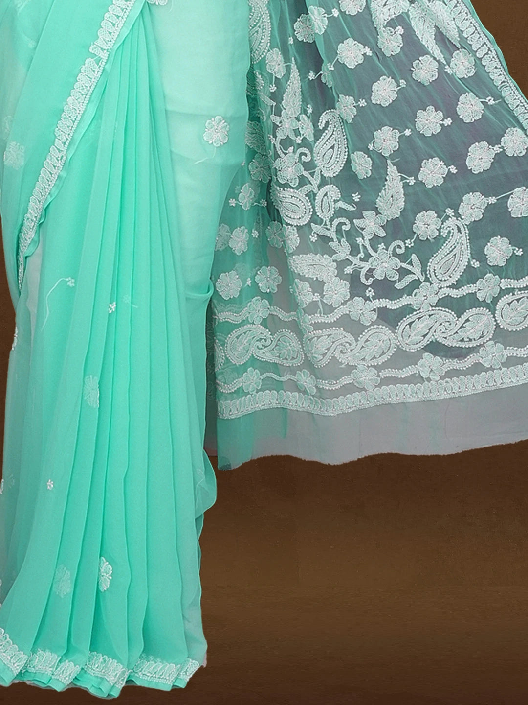 Ada Hand Embroidered Sky Blue Georgette Lucknowi Chikankari Saree with Blouse 01A410986
