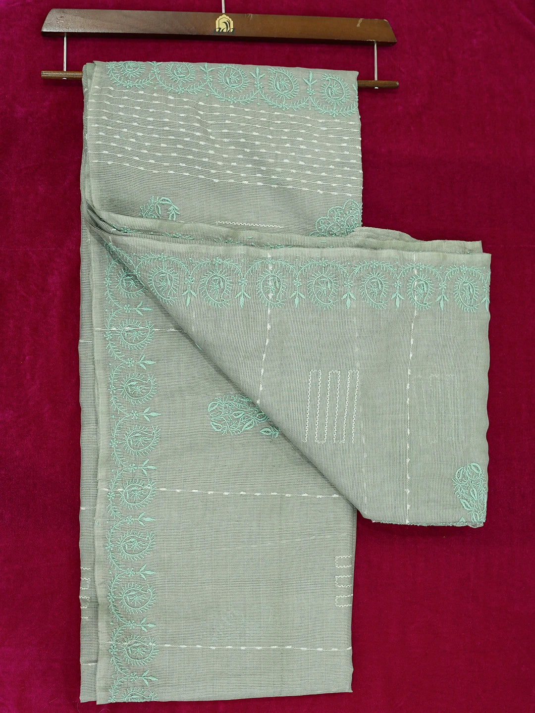 Ada Hand Embroidered Grey Silk Lucknowi Chikankari Saree and Blouse 01A376431
