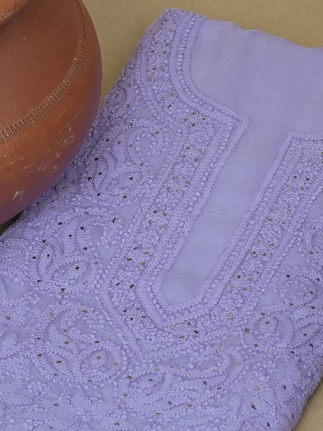 Ada Hand Embroidered Mauve Georgette Lucknowi Chikankari Unstitched Kurta Piece With Muqaish Work 01A614086