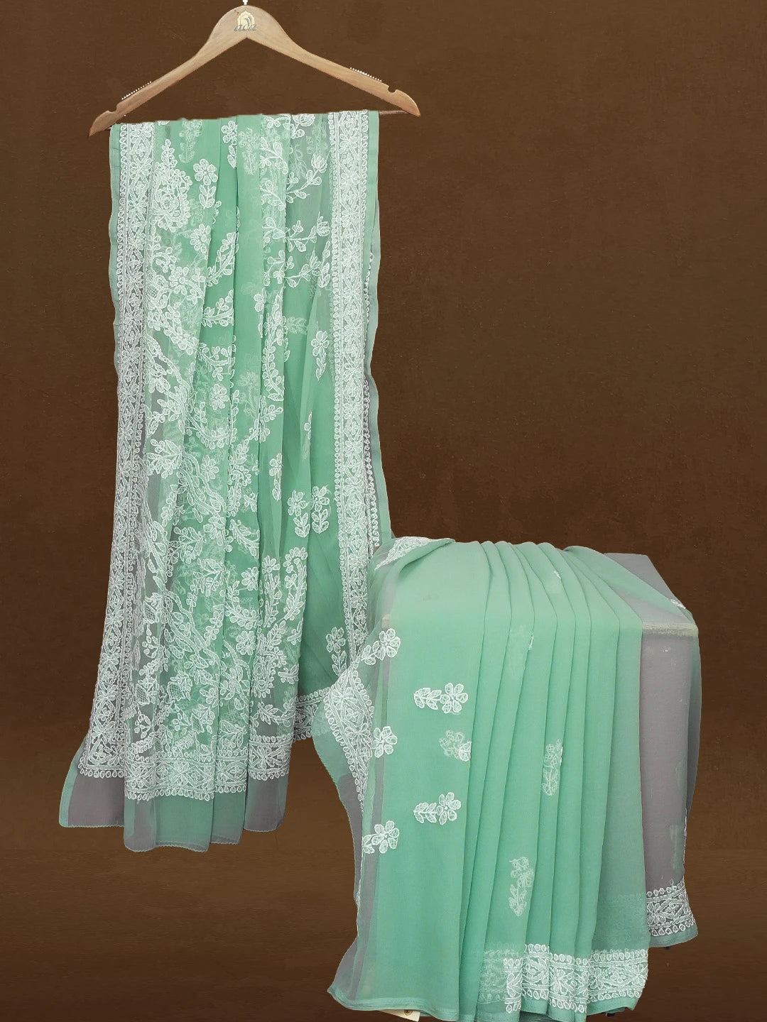 Ada Hand Embroidered Teal Green Georgette Lucknowi Chikankari Saree and Blouse 01A600529