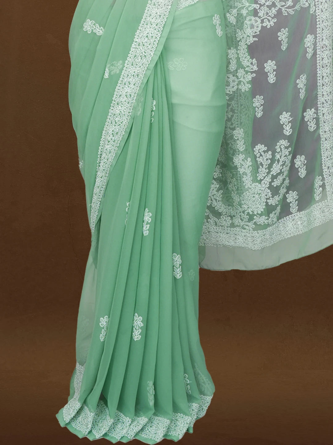 Ada Hand Embroidered Teal Green Georgette Lucknowi Chikankari Saree and Blouse 01A600529