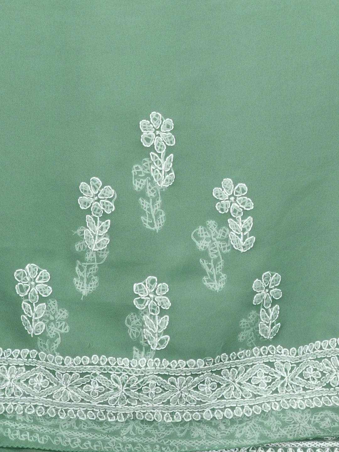 Ada Hand Embroidered Teal Green Georgette Lucknowi Chikankari Saree and Blouse 01A600529
