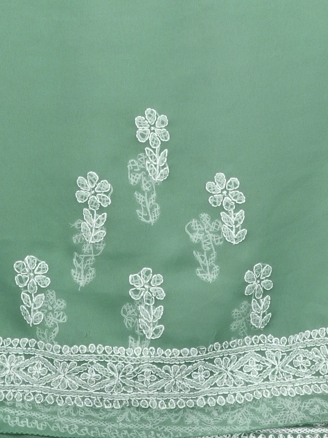 Ada Hand Embroidered Teal Green Georgette Lucknowi Chikankari Saree and Blouse 01A600529