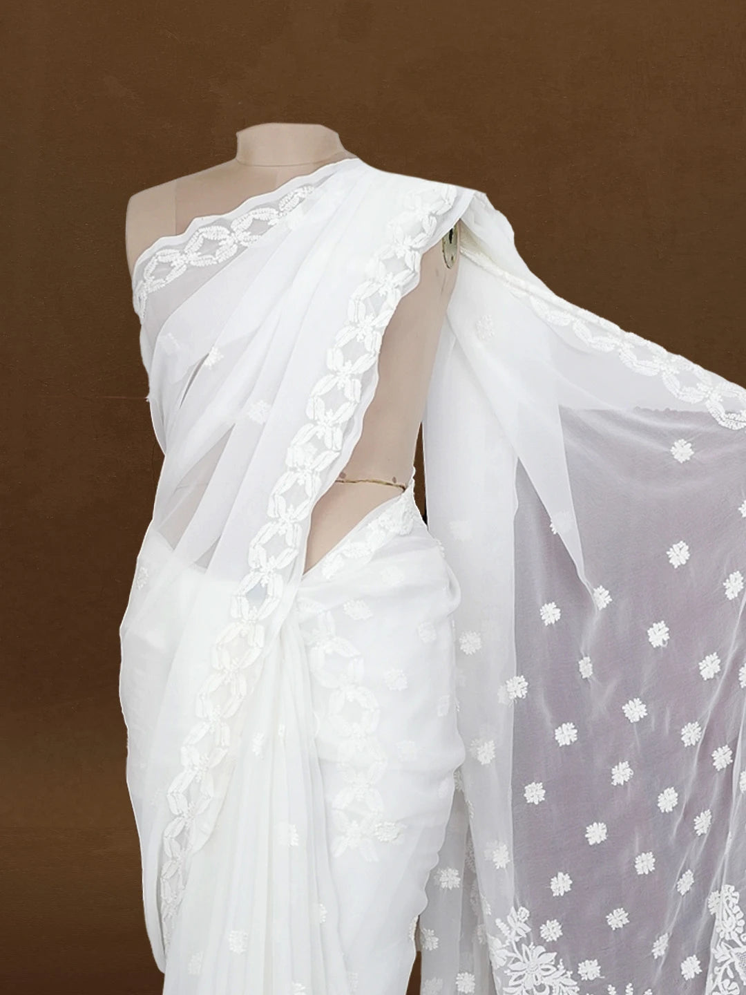 Ada Hand Embroidered White Georgette Lucknowi Chikankari Saree and Blouse 01A583527