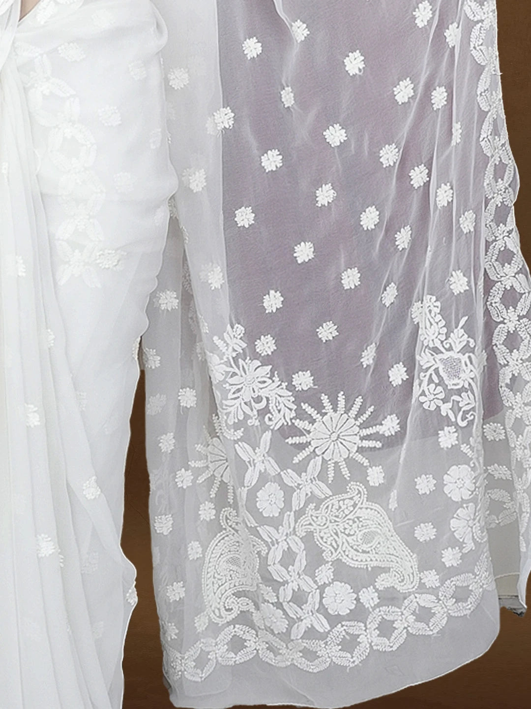 Ada Hand Embroidered White Georgette Lucknowi Chikankari Saree and Blouse 01A583527