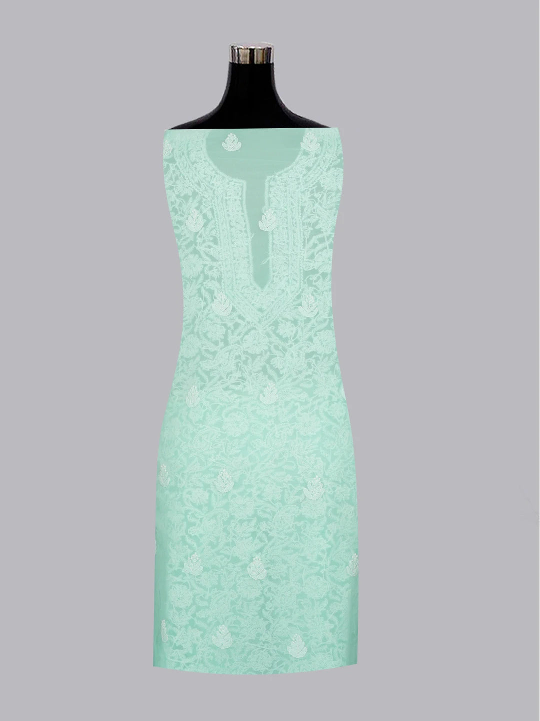 Ada Hand Embroidered Sea Green Faux Georgette Lucknowi Chikankari Unstitched Kurta Piece 01A614105
